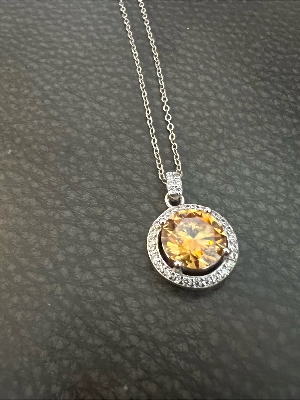 Sterling silver citrine Pendant Necklace with Golden Yellow Center Stone.